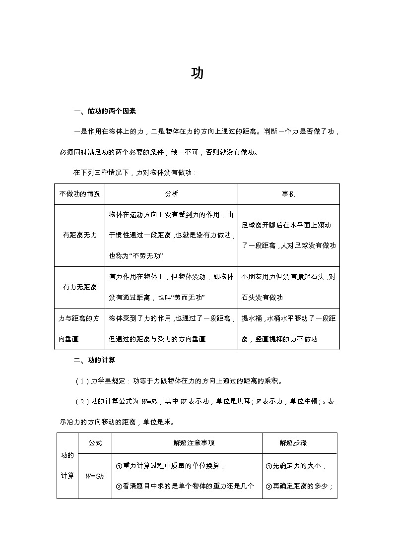 初二下册（春季班）人教版物理讲义  第10讲 功 功率第1页
