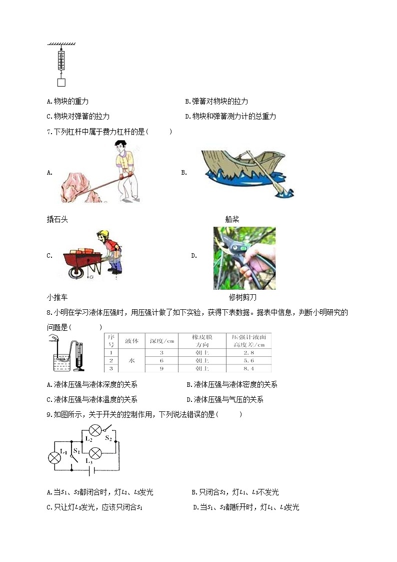 2023年衡阳市初中学业水平考试物理模拟试卷（一）第2页