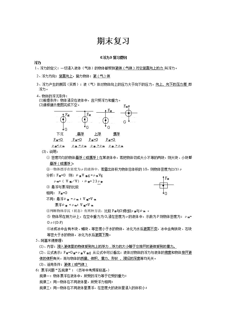 初二下册（春季班）人教版物理讲义  第15讲 期末复习-难  （教师版）第1页