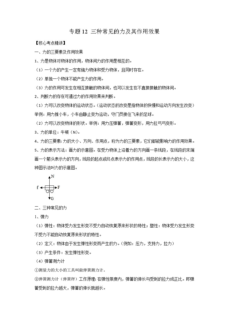 专题12 三种常见的力及其作用效果（解析版）-2023年中考物理二轮复习核心考点精讲与精练（全国通用）第1页