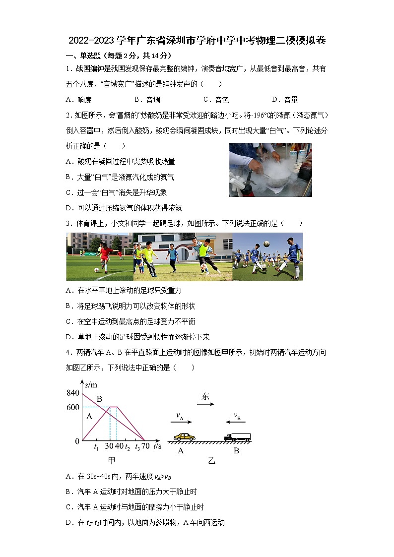 2023年广东省深圳市学府中学中考物理二模模拟卷（含答案）第1页