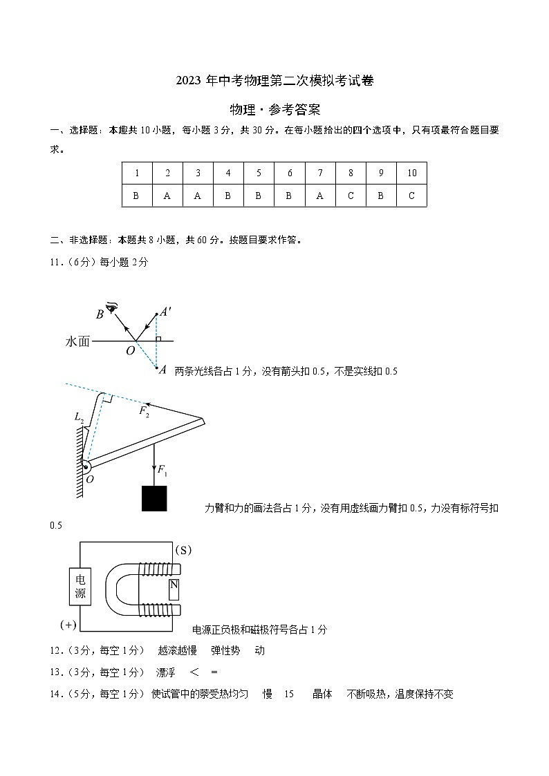 物理（广东广州卷）-学易金卷：2023年中考物理第二次模拟考试卷01