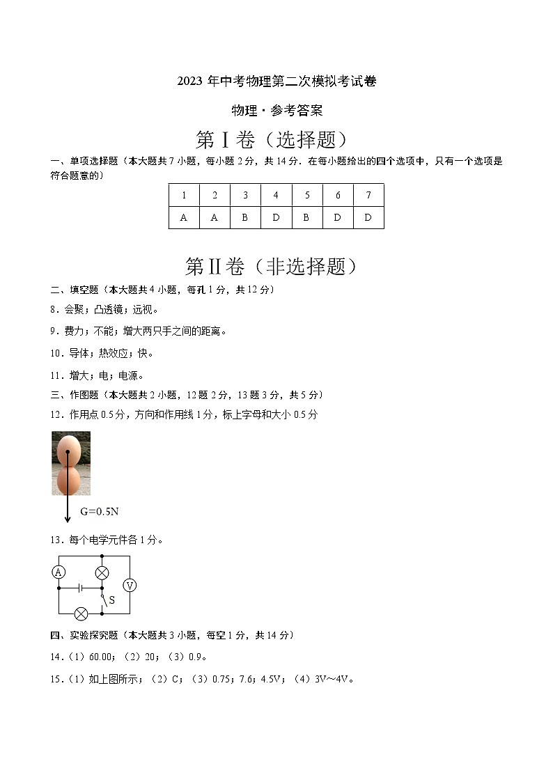 物理（广东深圳卷）-学易金卷：2023年中考物理第二次模拟考试卷01