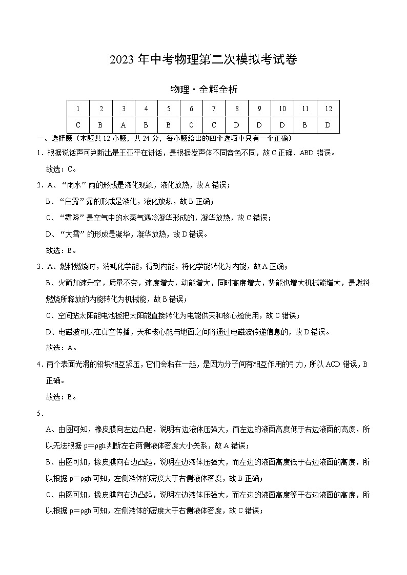 物理（江苏无锡卷）（全解全析）第1页
