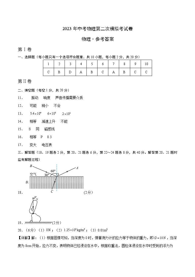 物理（江苏徐州卷）-学易金卷：2023年中考第二次模拟考试卷01