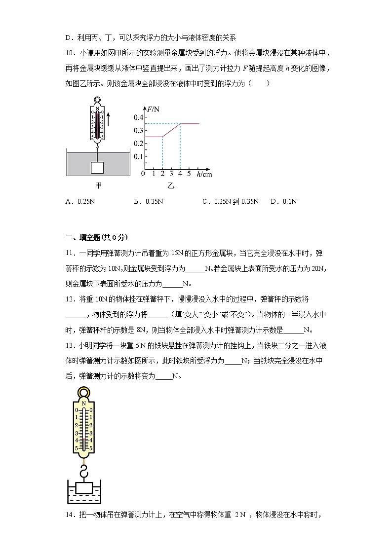 42称重法测浮力的大小--2022-2023学年沪科版物理八年级下学期期中复习第3页