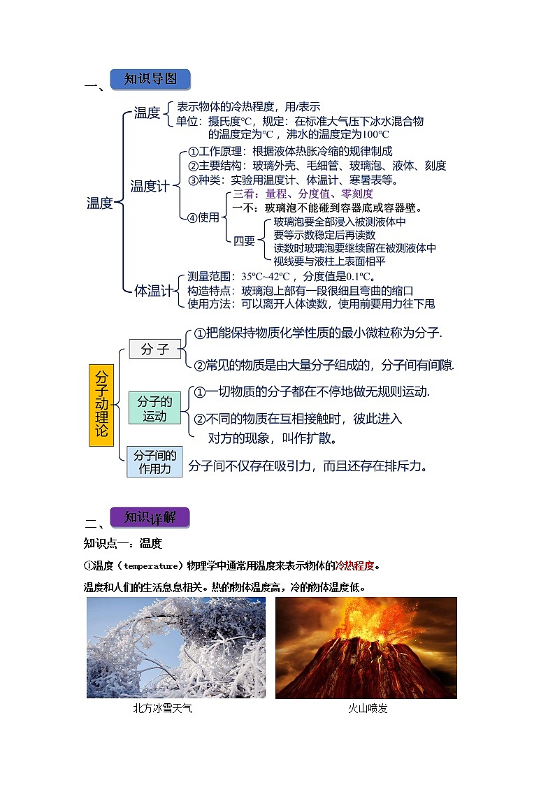 2022-2023年上海沪教版物理八年级下册专项复习精讲精练：专题05温度温标及分子动理论（原卷版+解析版）01