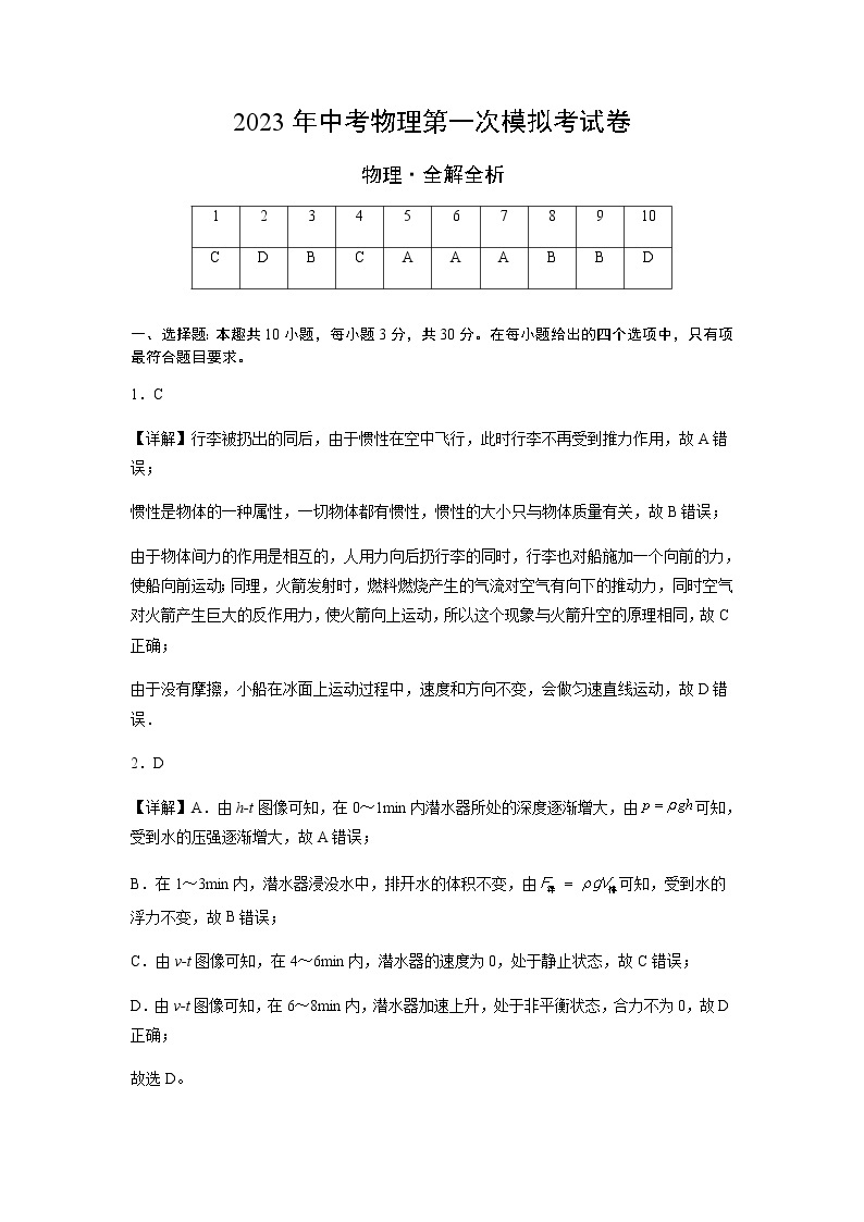 物理（广东广州卷）-2023年中考物理第一次模拟考试卷01
