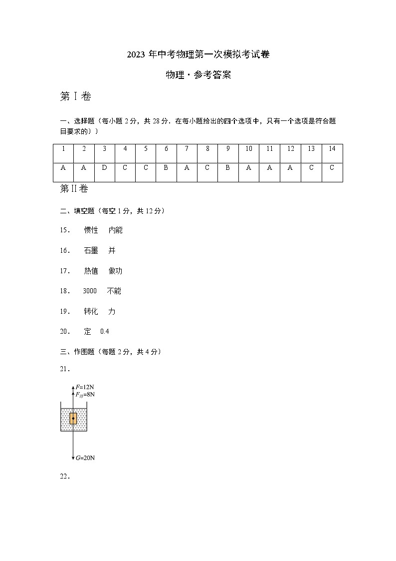 物理（福建卷）-2023年中考第一次模拟考试卷01