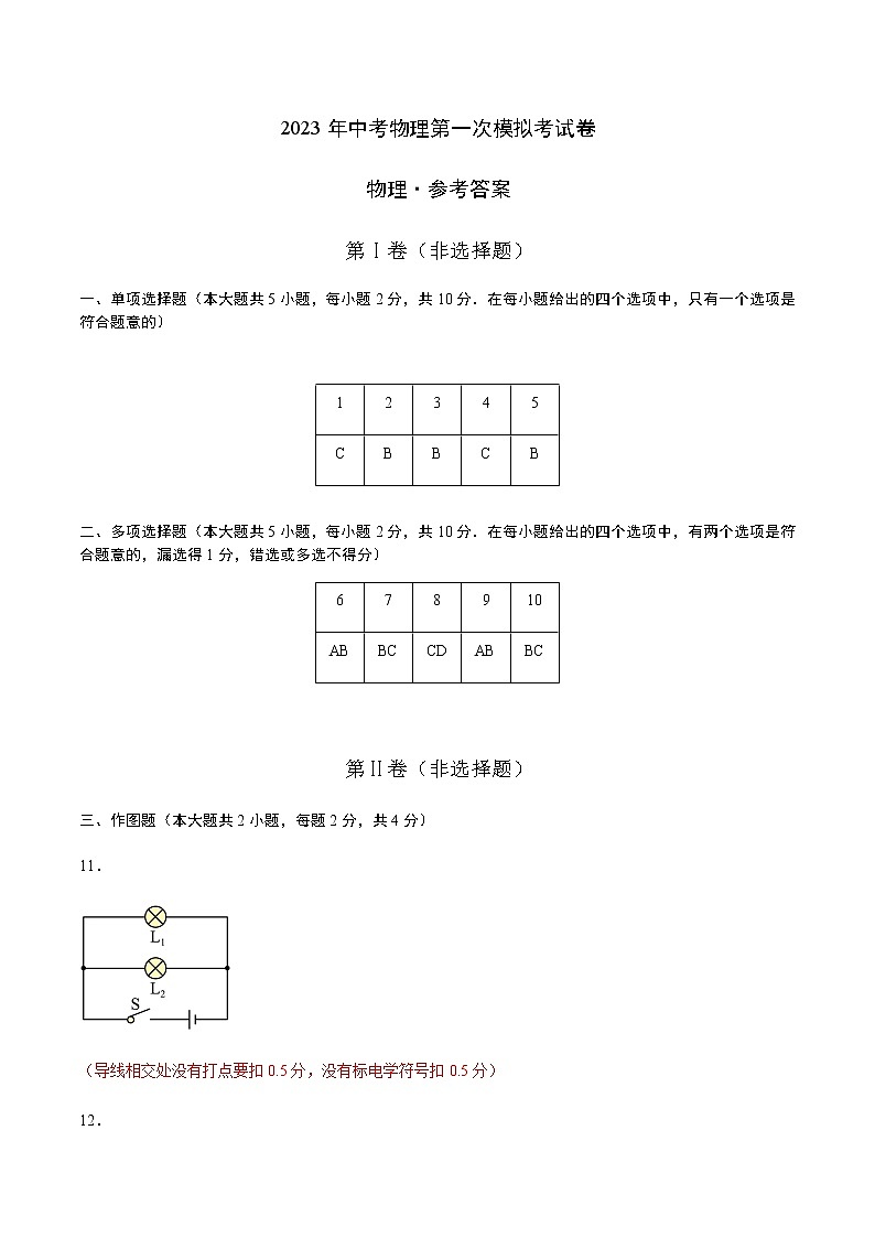 物理（广东深圳卷）（参考答案）第1页
