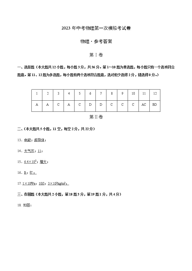 物理（长沙卷）（参考答案）第1页