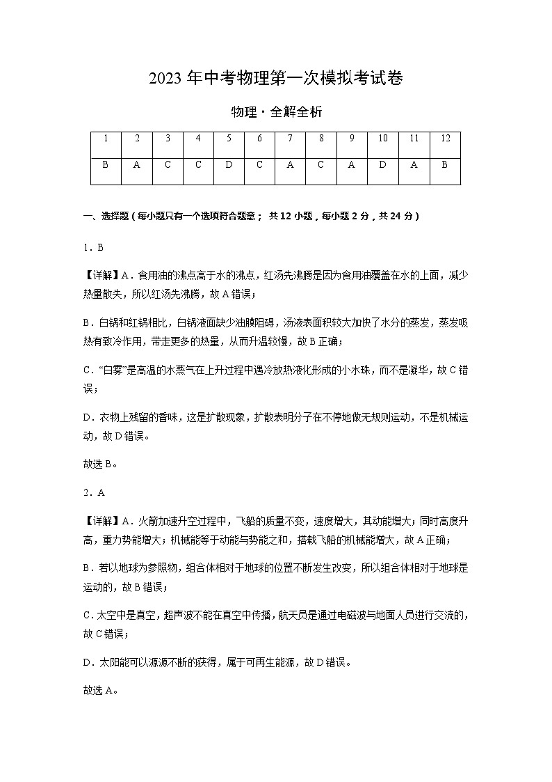 物理（江苏无锡卷）（全解全析）第1页