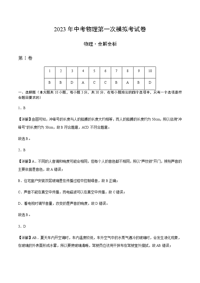 物理（山西卷除晋中外）-2023年中考第一次模拟考试卷01
