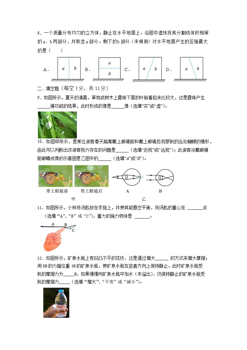 湖北省咸宁市咸安区官埠桥镇中学2022—2023学年度+八年级下学期期中物理试题第3页