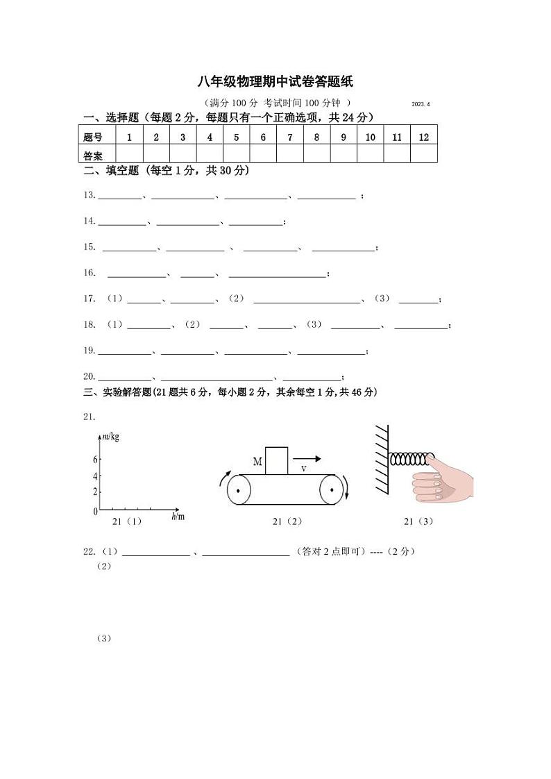 江苏省扬州市江都区邵樊片2022-2023学年八年级下学期期中物理试卷01