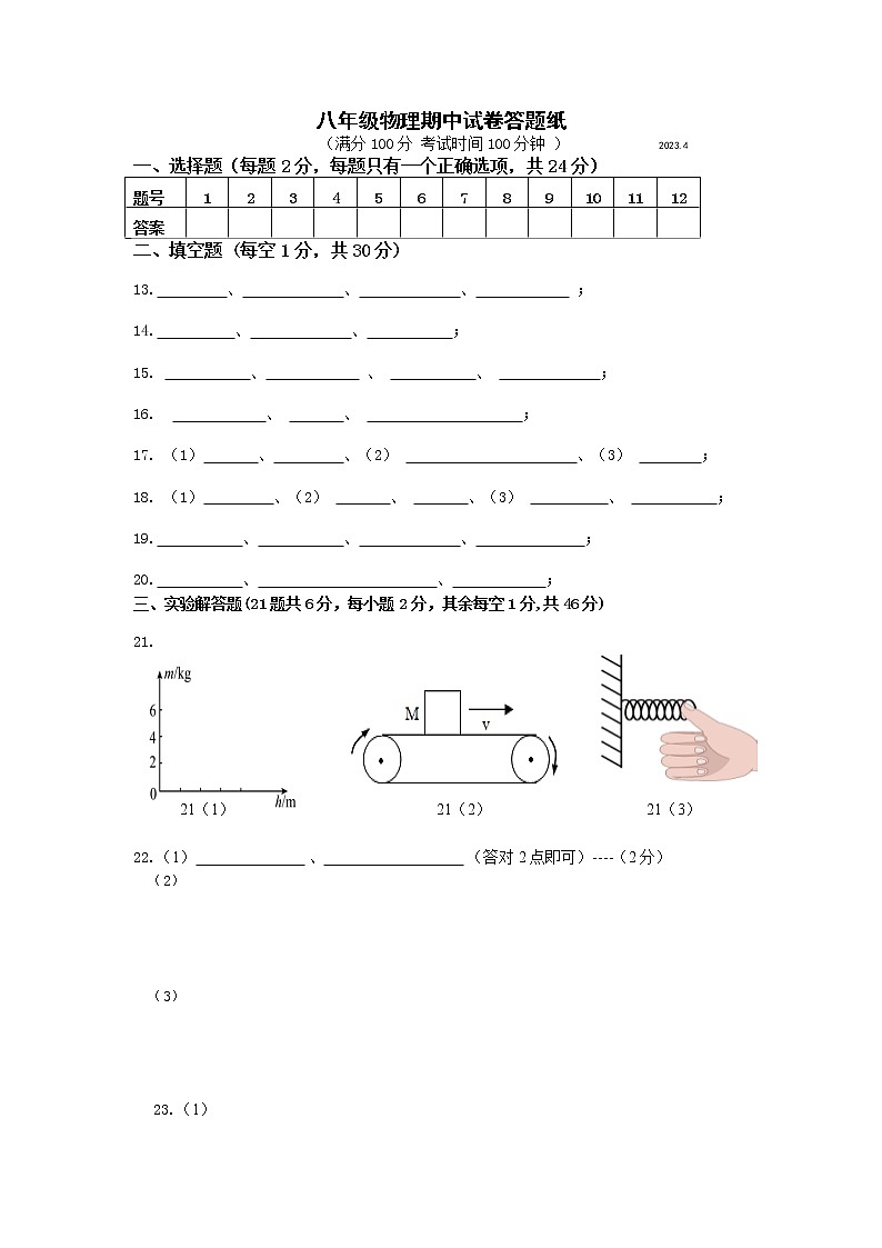江苏省扬州市江都区邵樊片2022-2023学年八年级下学期期中物理试卷01