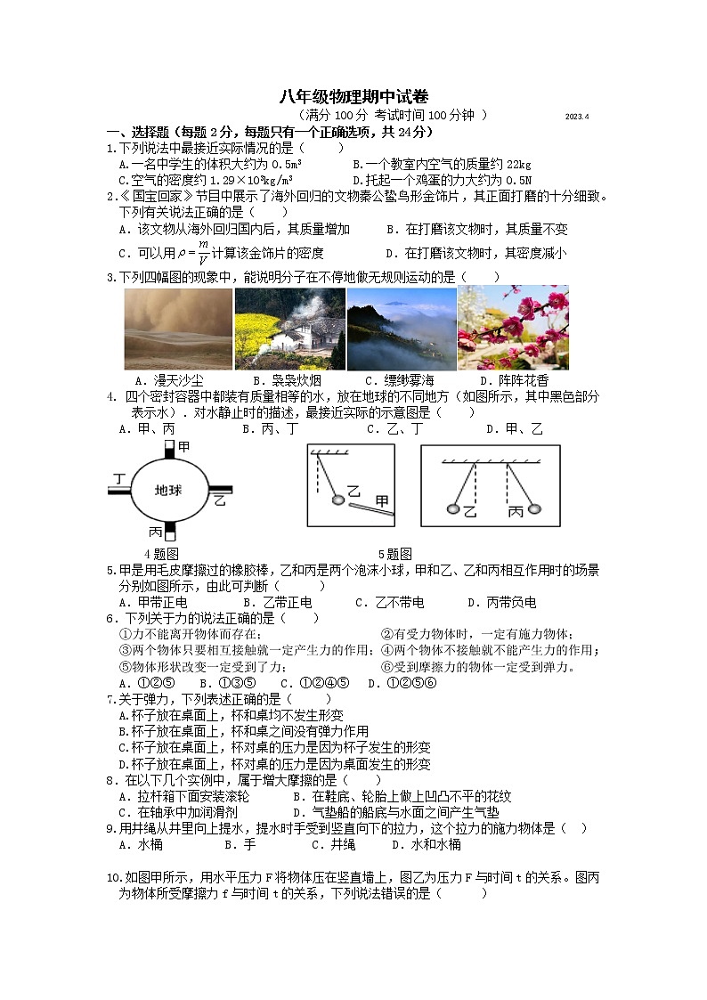 江苏省扬州市江都区邵樊片2022-2023学年八年级下学期期中物理试卷01
