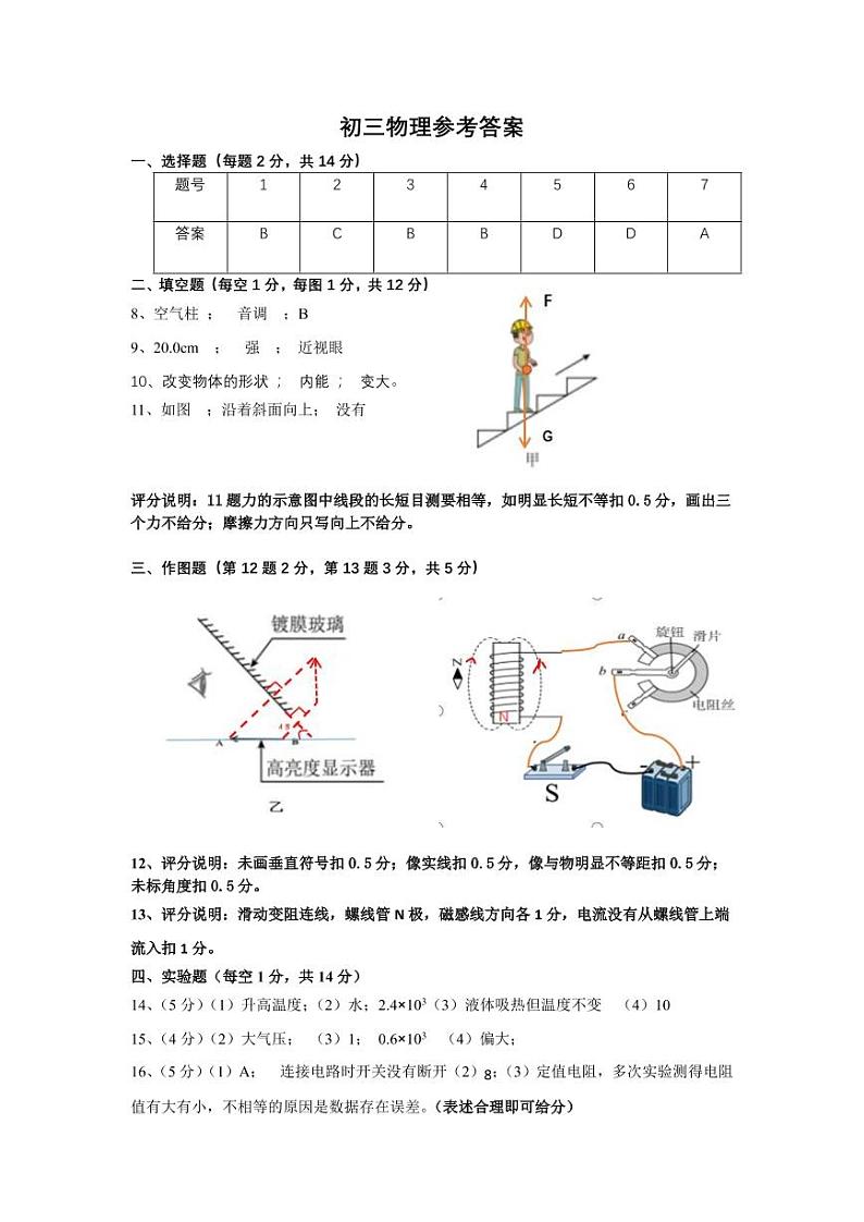 2023深圳市35校九年级期中联考物理试卷，答案及答题卡01