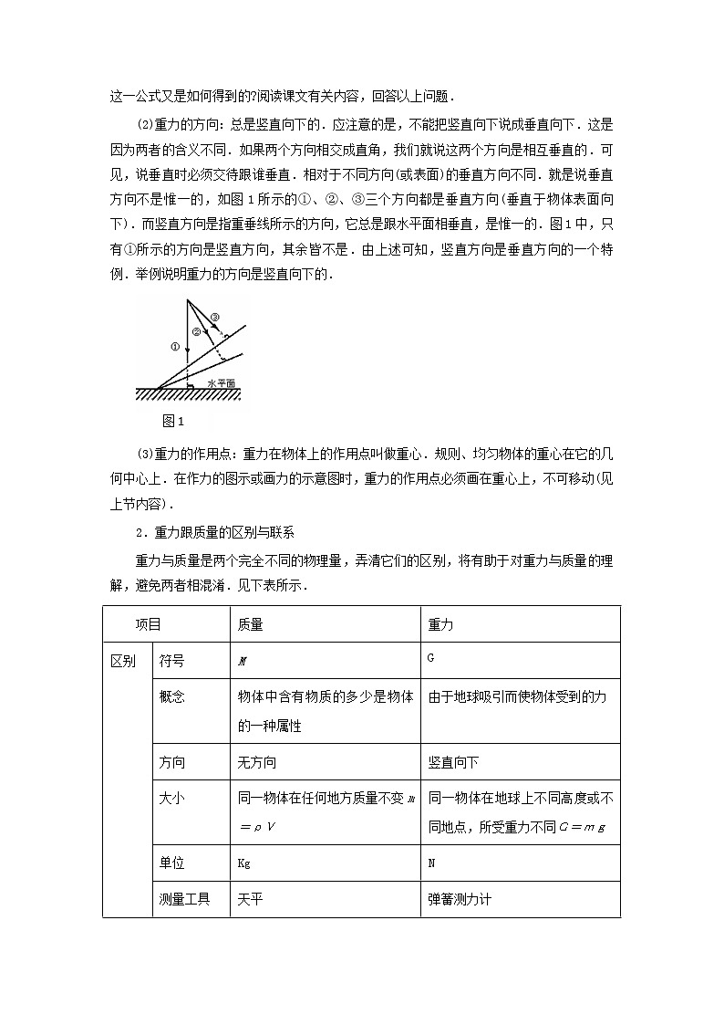 北师大版物理八年级下册7.3重力 学案02