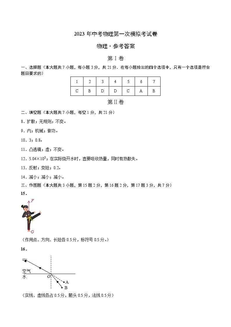 2023年中考第一次模拟考试卷物理（广东卷）（参考答案）01