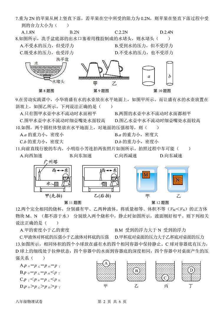福建省漳州市正兴学校2022-2023学年八年级下学期物理期中考试试卷02