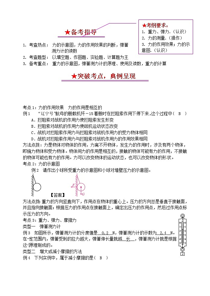 中考物理一轮复习知识点梳理+课时练习7力 (含详解)02