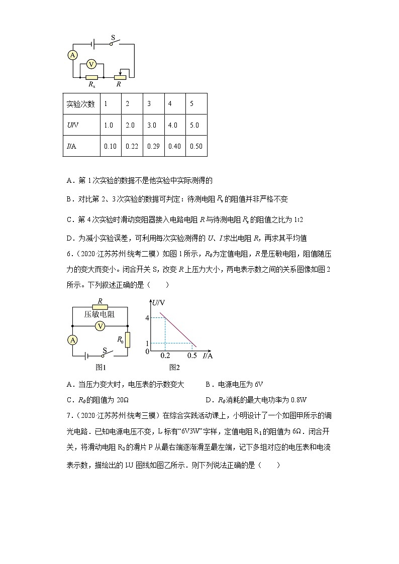 江苏省苏州市中考物理三年（2020-2022）模拟题精选高频考点分类汇编-01欧姆定律（提升题）第3页