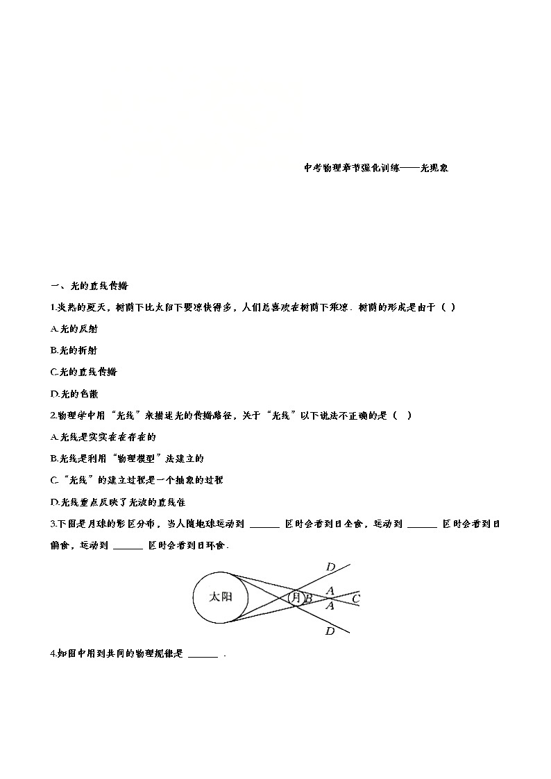 中考物理一轮复习强化训练——光现象 (含答案)第1页