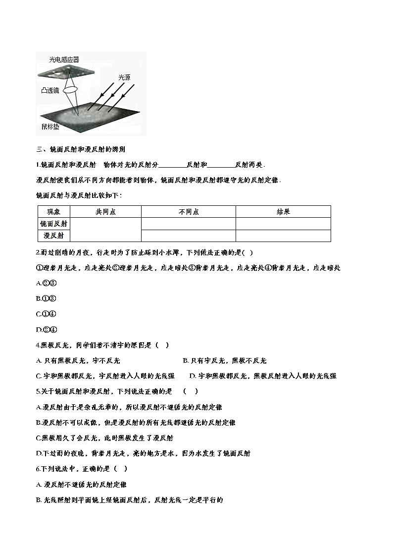 中考物理一轮复习强化训练——镜面反射和漫反射 (含答案)第3页
