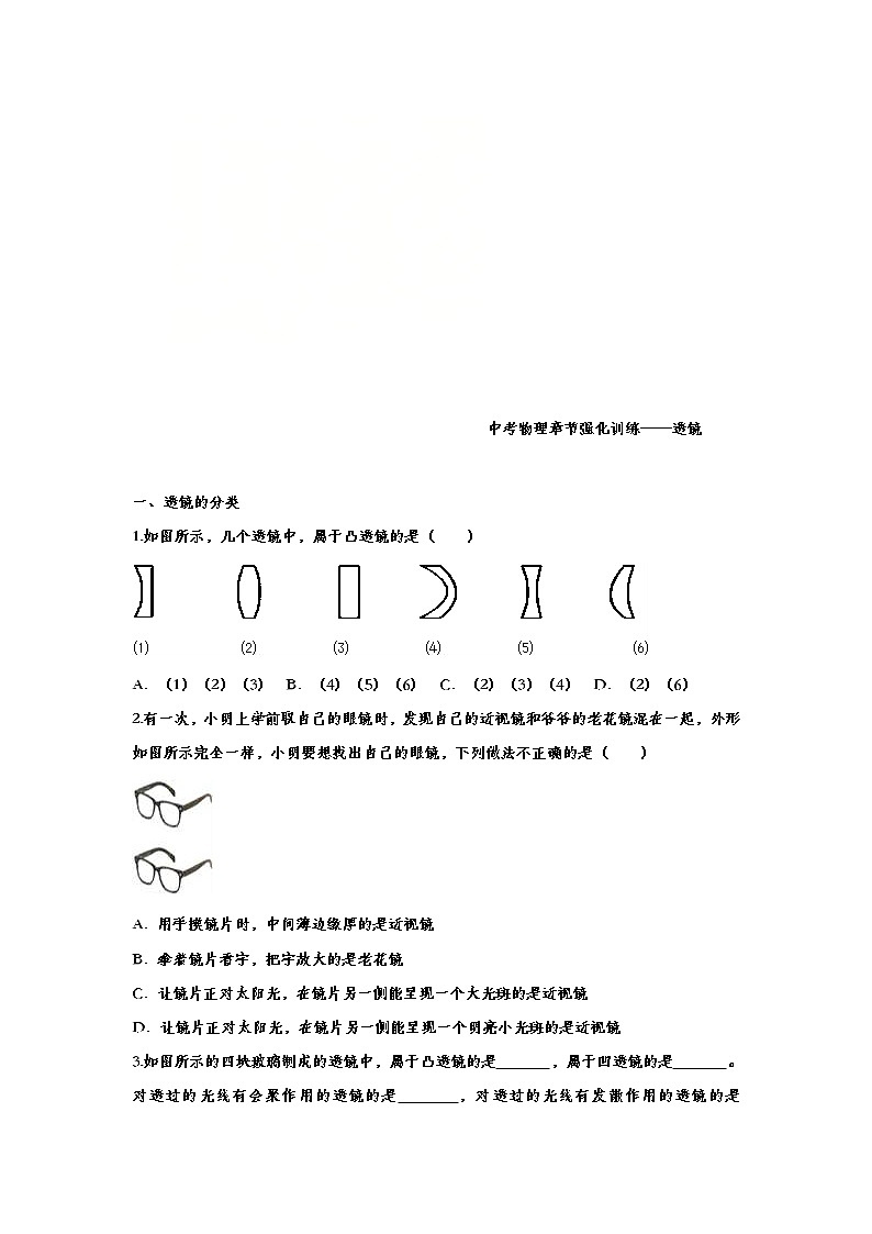 中考物理一轮复习强化训练——透镜 (含答案)第1页