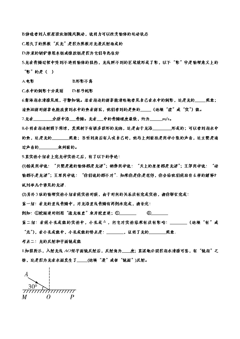 中考物理一轮复习强化训练——在光的世界里 (含答案)第2页