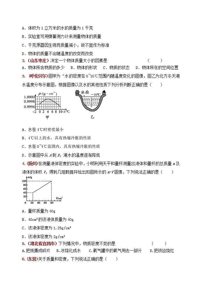 中考物理二轮复习强化训练6：质量和密度（含答案）第2页