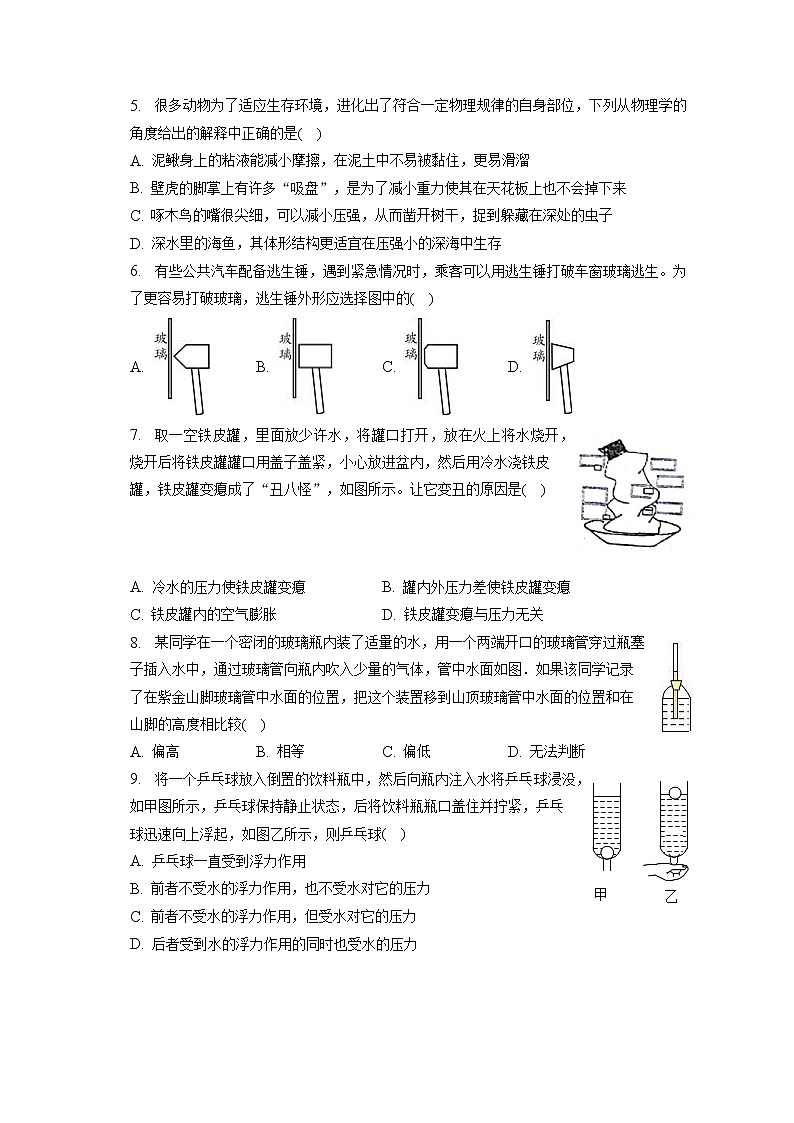 四川省泸州市龙马潭区2022-2023学年八年级下学期物理期中考试题（含答案）第2页