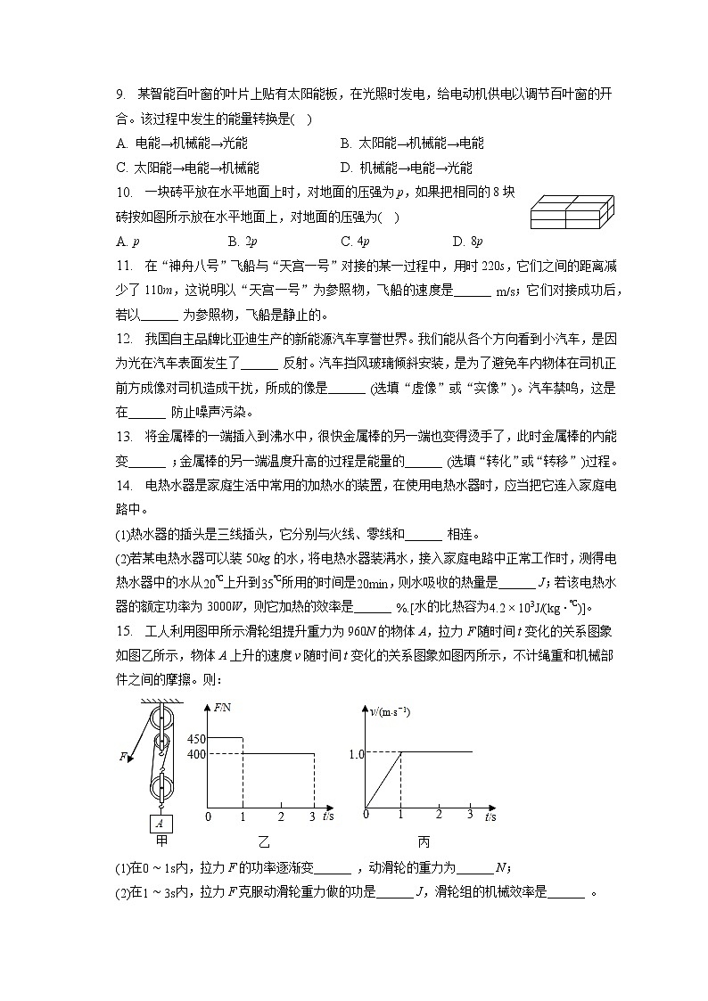 2023年吉林省长春市九台二十二中中考物理一模试卷（含答案解析）02