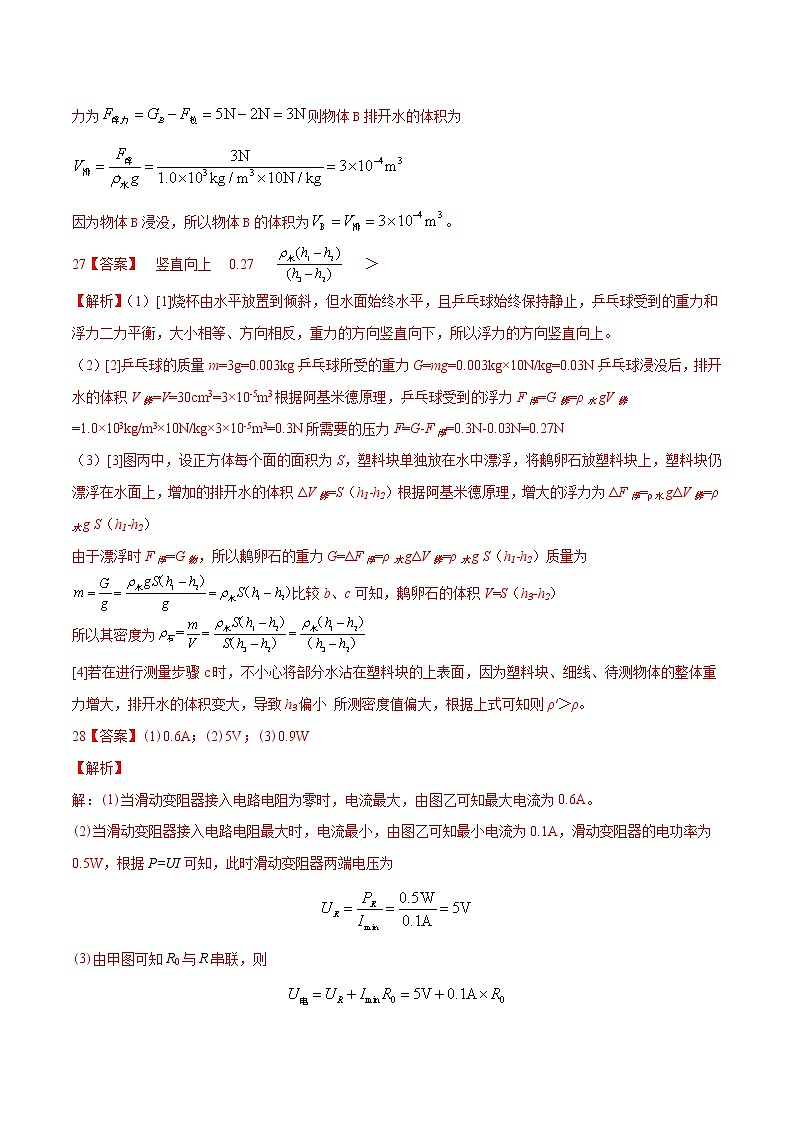 物理（常州卷）-学易金卷：2023年中考第三次模拟考试卷02