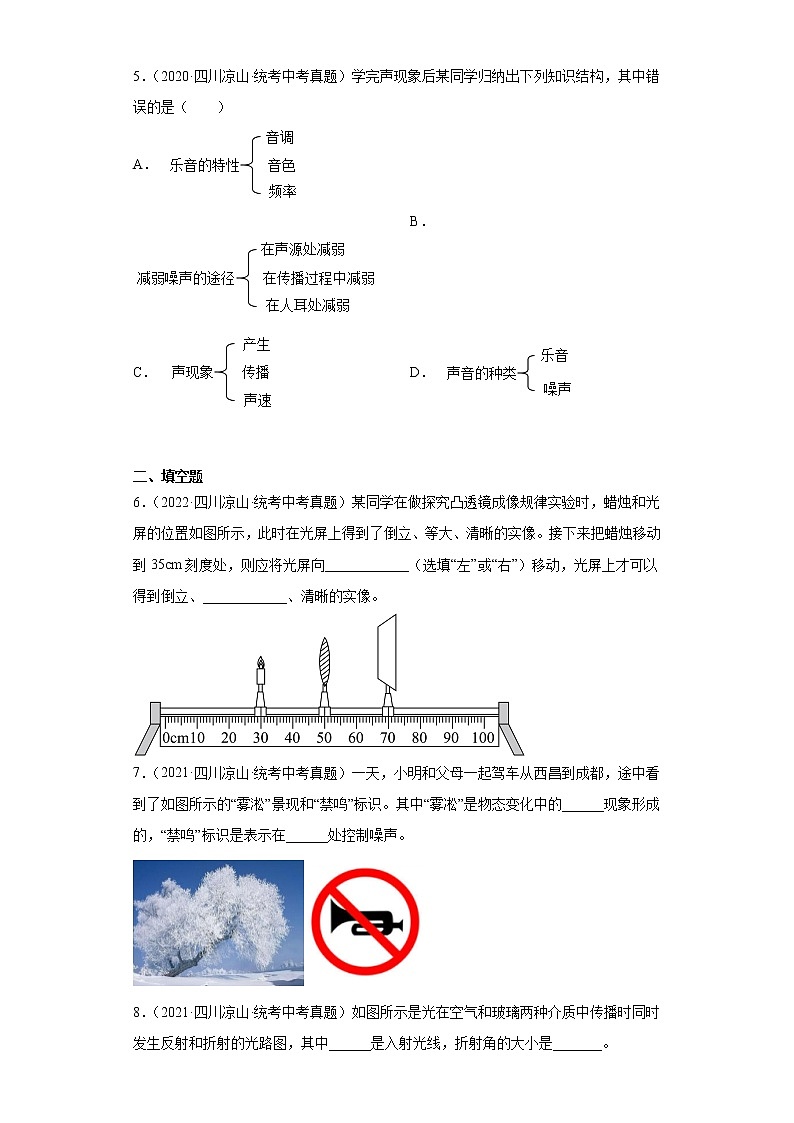 四川省凉山市2020-2022三年中考物理真题分类汇编-07光学、声学第2页