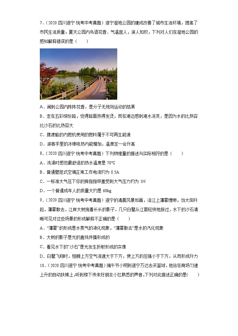 四川省遂宁市2020-2022三年中考物理真题分类汇编-05热学、光学、声学03