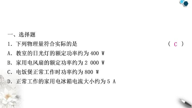 中考物理复习第15讲电功、电功率作业课件第2页