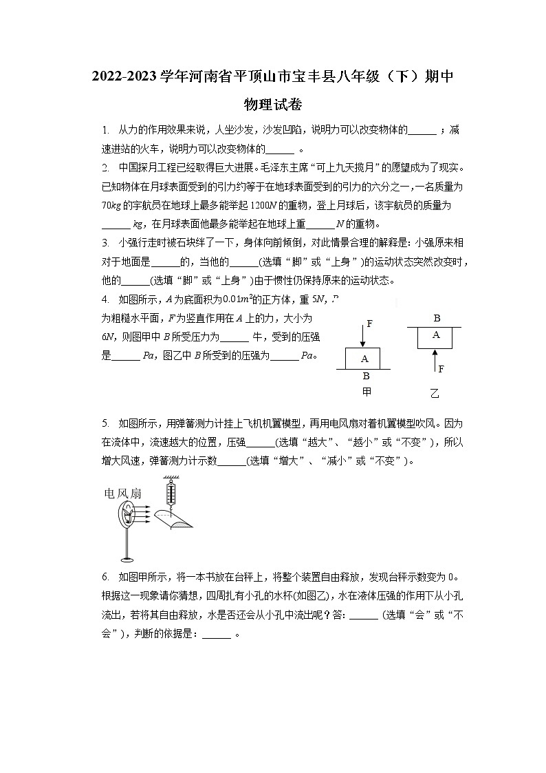 河南省平顶山市宝丰县2022-2023学年八年级下学期期中物理试卷第1页