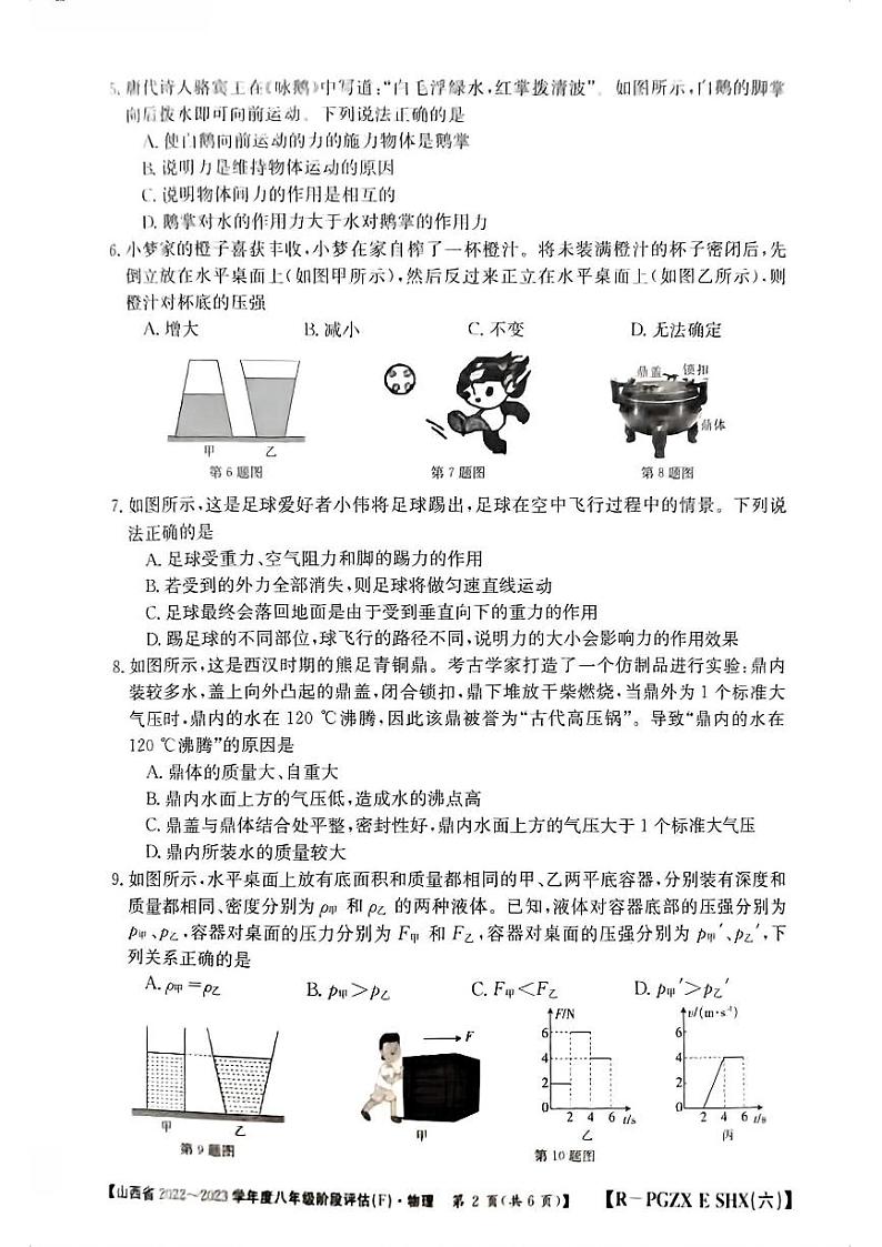 山西省运城市部分学校2022-2023学年八年级下学期期中评估物理试卷02