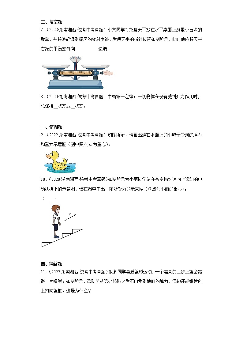 湖南省湘西2020-2022三年中考物理真题分类汇编-01力学（质量和密度、机械运动、运动和力）第2页