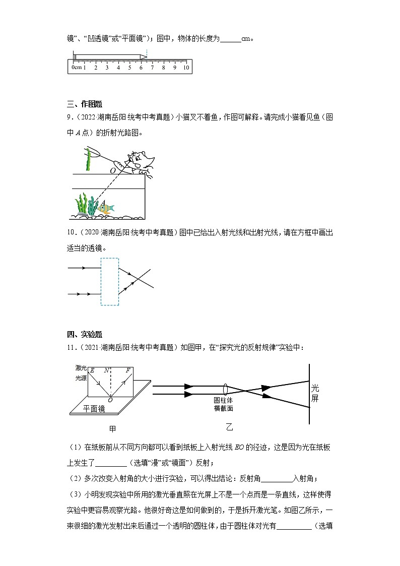 湖南省岳阳市2020-2022三年中考物理真题分类汇编-06光学、声学03