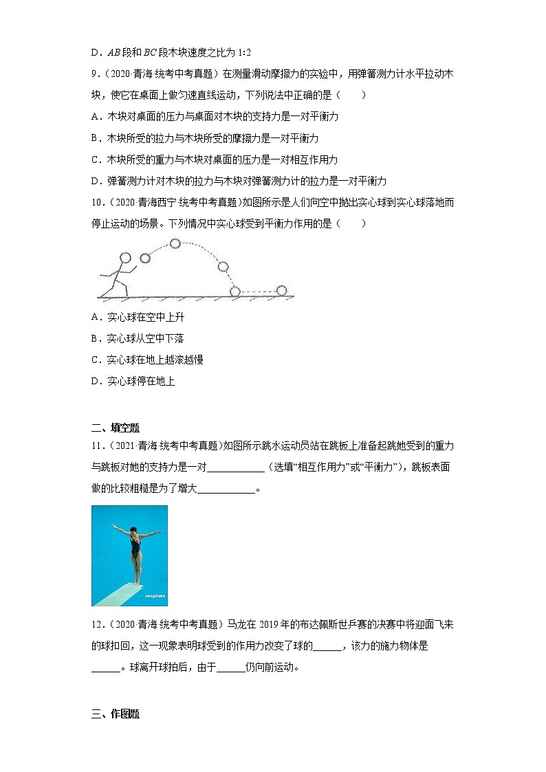青海2020-2022三年中考物理真题分类汇编-02力学（运动和力）03