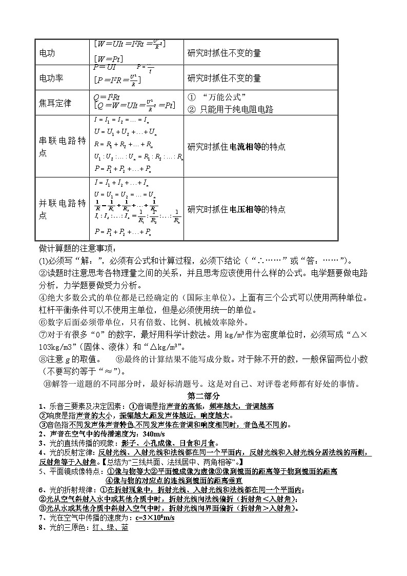 中考物理100条知识点复习提纲第2页