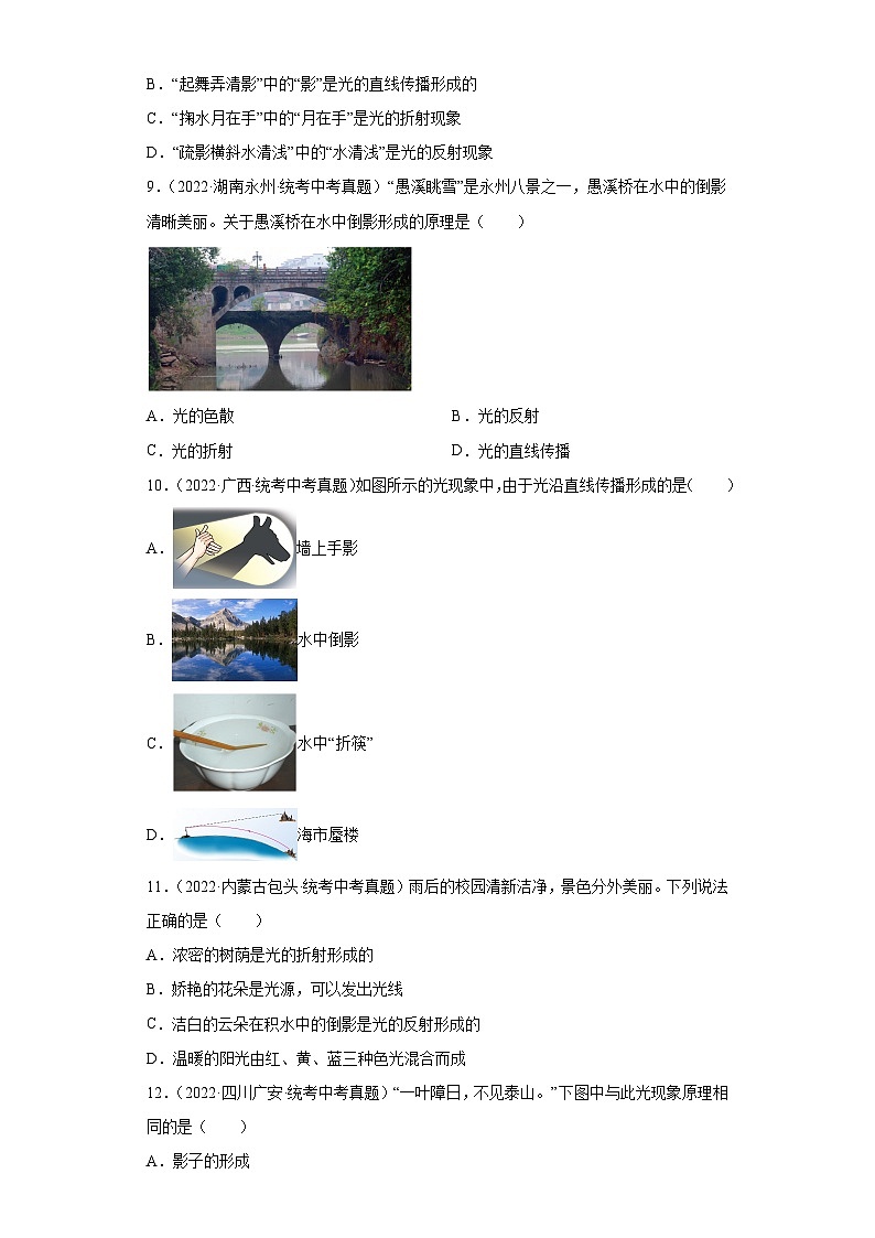 备战2023届沪科版中考物理二轮专题复习[中考真题精选]-第四章多彩的光（选择题）3第3页