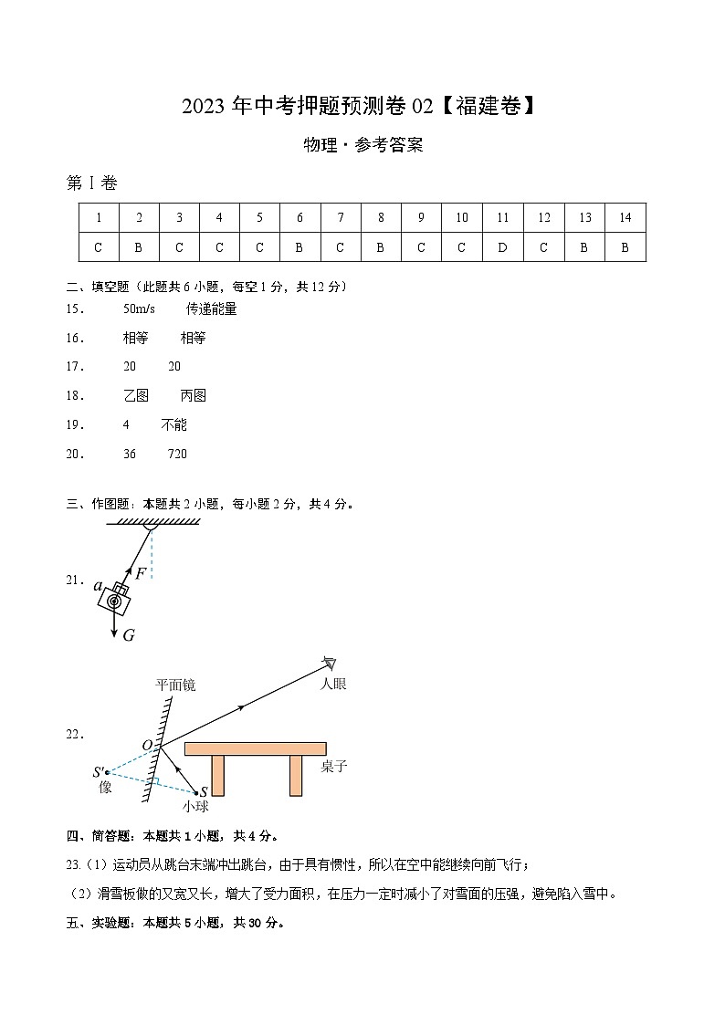 2023年中考押题预测卷02（福建卷）-物理（参考答案）01
