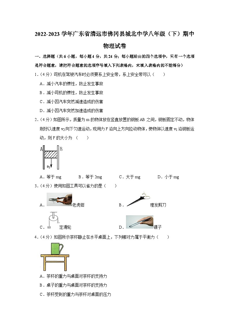 广东省清远市佛冈县城北中学2022-2023学年八年级下学期期中物理试卷（含答案）01