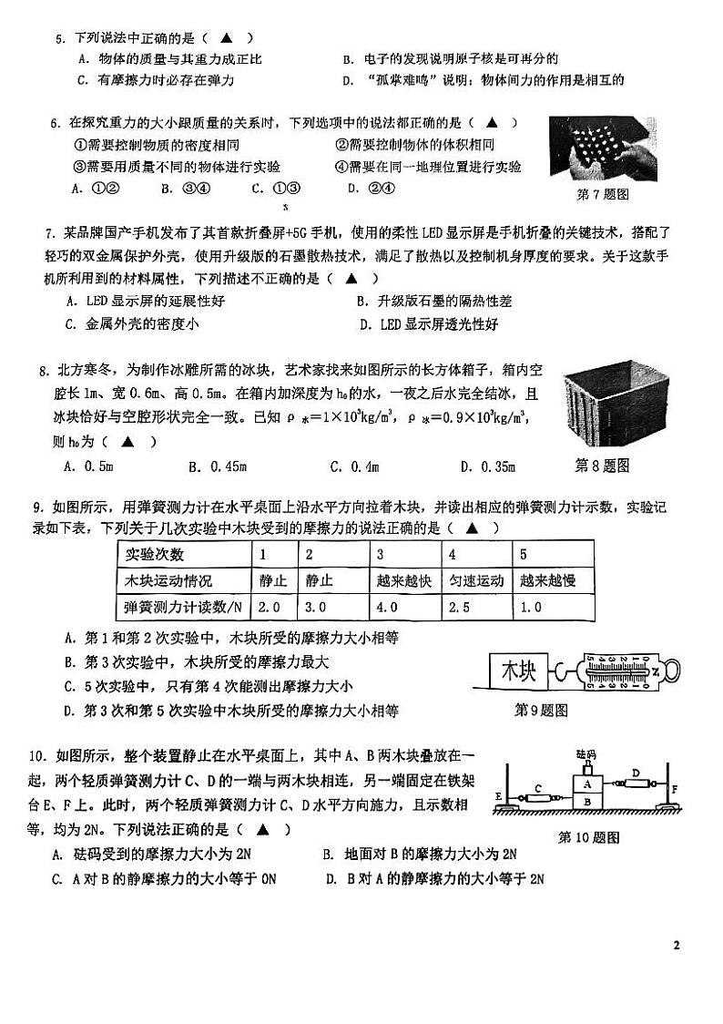 江苏省南京市鼓楼区2022-2023学年八年级下学期期中物理试卷02