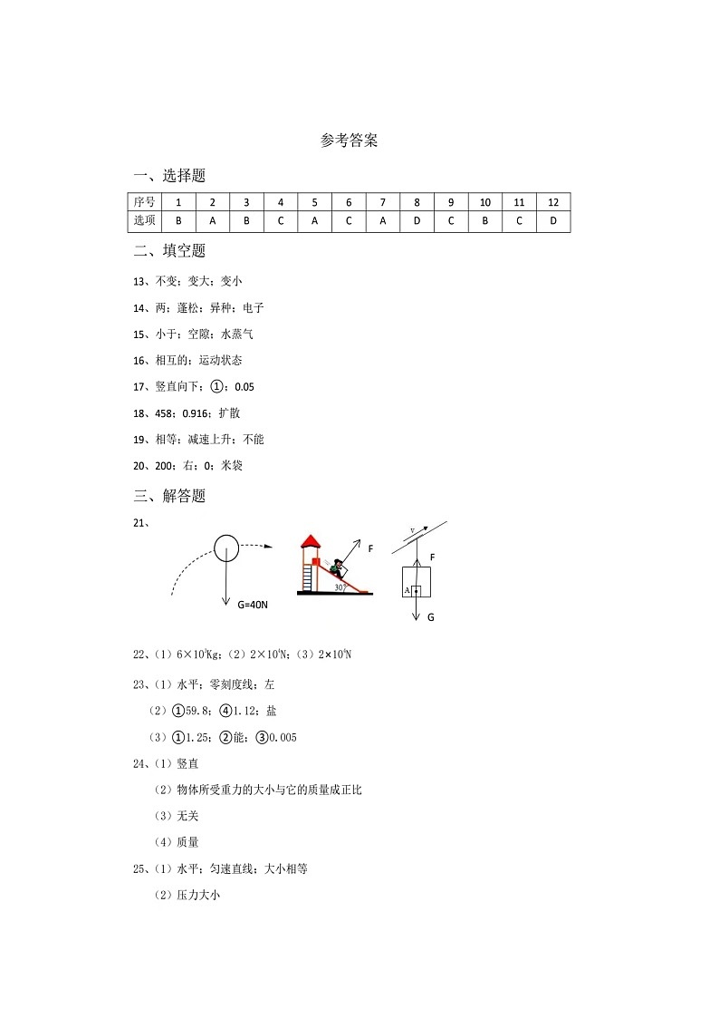 江苏省泰兴市实验初中集团2022-2023学年八年级下学期4月期中物理试题01