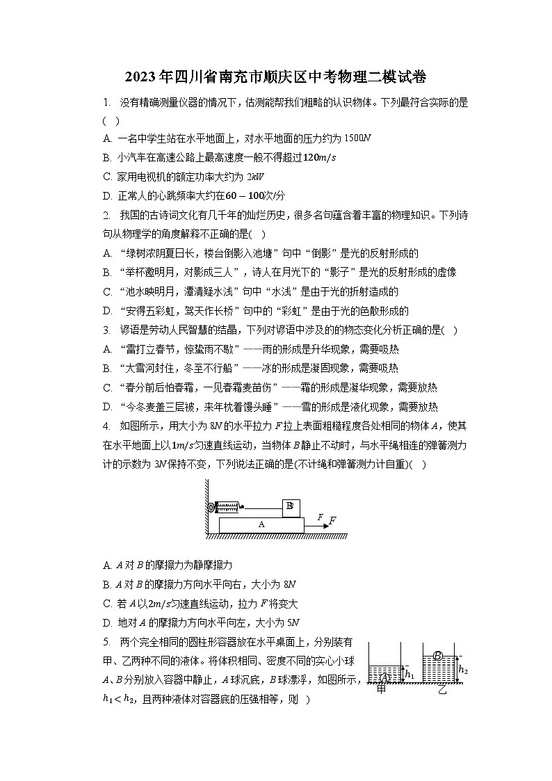 2023年四川省南充市顺庆区中考物理二模试卷01